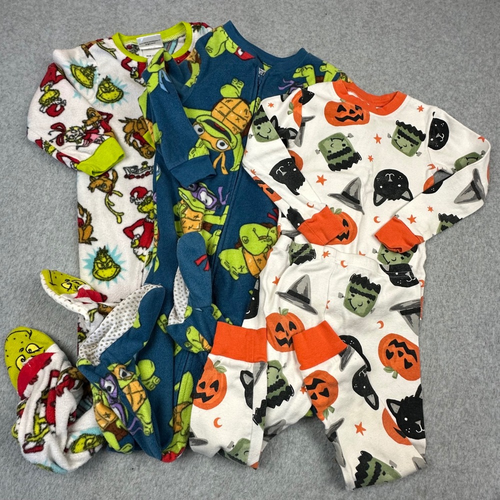 Kids 3T Pajama Bundle Grinch‎ TMNT Ninja Turtles Carter's Halloween 3-Piece Set